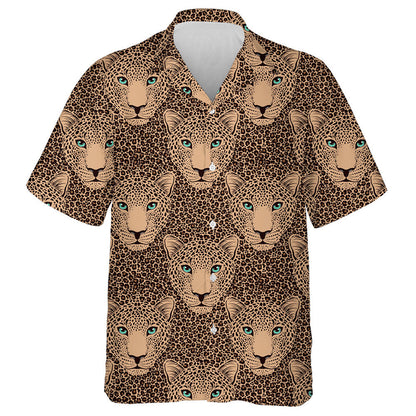 Polygonal Hearts And Flowers On Leopard Skin Hawaiian Shirt, Hawaiian Shirt Gift, Christmas Gift