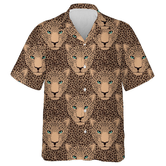 Polygonal Hearts And Flowers On Leopard Skin Hawaiian Shirt, Hawaiian Shirt Gift, Christmas Gift