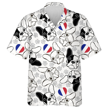 French Bulldog Paw Traces And Heart Flag Hawaiian Shirt, Hawaiian Shirt Gift, Christmas Gift
