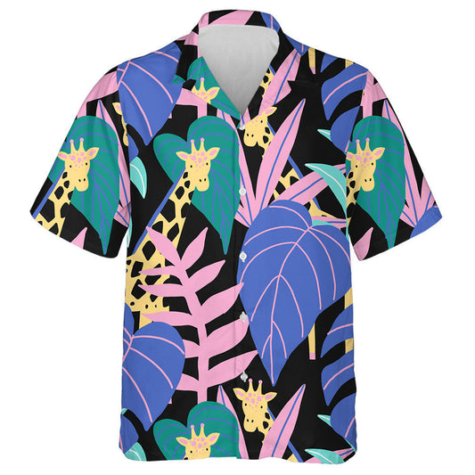 Tropical Pattern With Exotic Leaves And Giraffe Hawaiian Shirt,, Hawaiian Shirt Gift, Christmas Gift