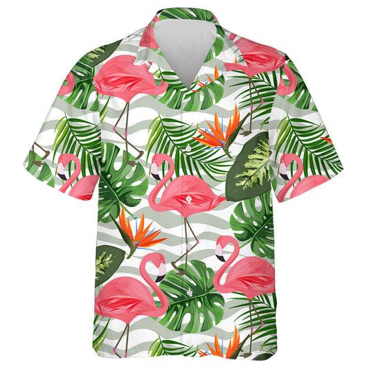 Tropical Background With Exotic Plants And Flamingo Hawaiian Shirt, Hawaiian Shirt Gift, Christmas Gift