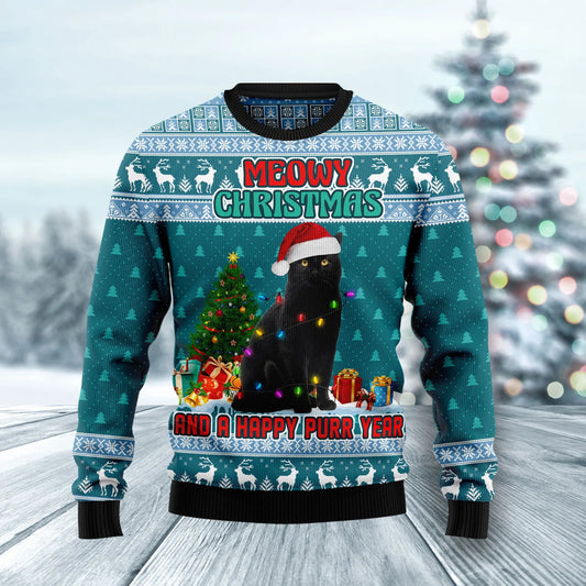 Black Cat Meomy Christmas And A Happy Purr Year Ugly Christmas Sweater , Christmas Ugly Sweater,Christmas Gift,Gift Christmas 2024