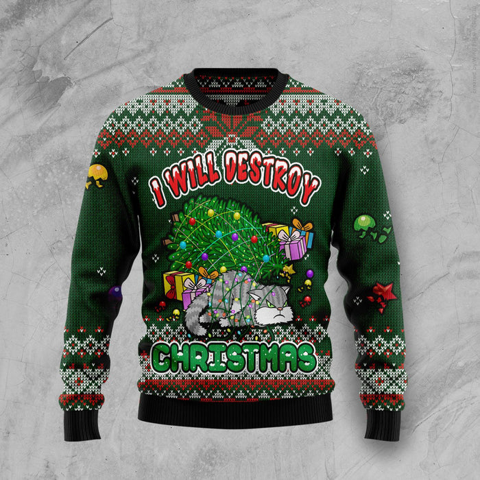 Funny Cat I Will Destroy Christmas Ugly Christmas Sweater, Christmas Ugly Sweater,Christmas Gift,Gift Christmas 2022