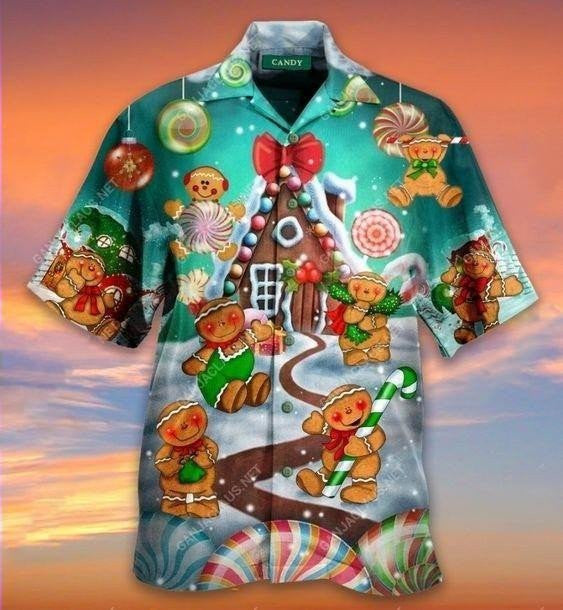 Design Hawaiian Shirt Gingerbread And Cane Christmas, Hawaiian Shirt Gift, Christmas Gift.