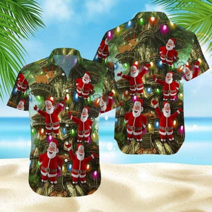 Christmas Santa Claus Colorful Lights Pattern Vintage Style Design Hawaiian Shirt, Hawaiian Shirt, Christmas Gift