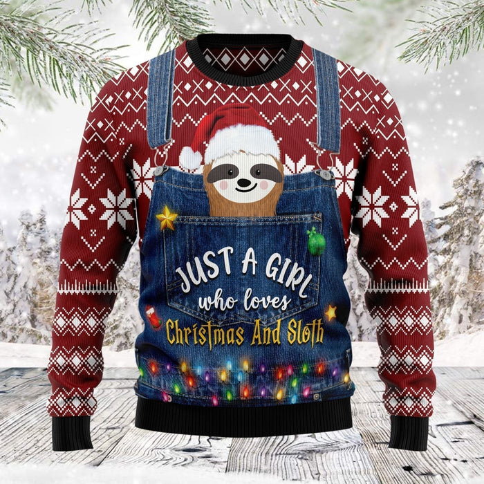 Just A Girl Who Loves Christmas And Sloth Ugly Christmas Sweater, Ugly Christmas Sweater,Christmas Ugly Sweater,Christmas Gift,Gift Christmas 2022