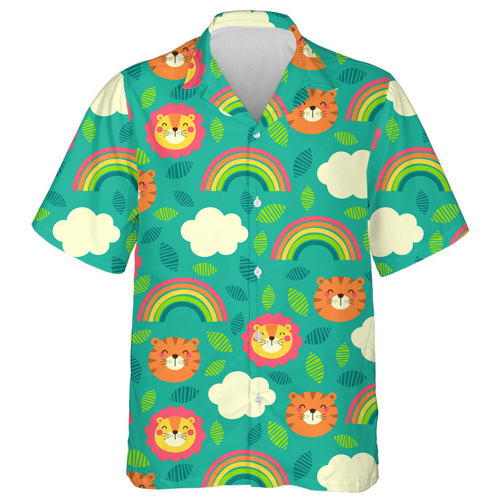 Lion And Tiger With Rainbow And Cloud Hawaiian Shirt, Hawaiian For Gift
