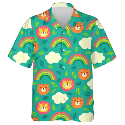 Lion And Tiger With Rainbow And Cloud Hawaiian Shirt, Hawaiian For Gift