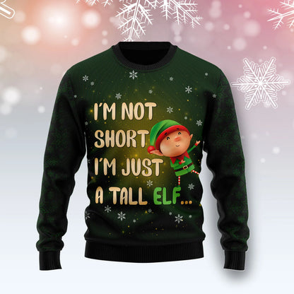 Elf Not Short mná &amp; fir unisex, lánúin ag meaitseáil, cairde, teaghlaigh greannmhar bronntanais geansaí gránna saoire na Nollag, geansaí gránna Nollag