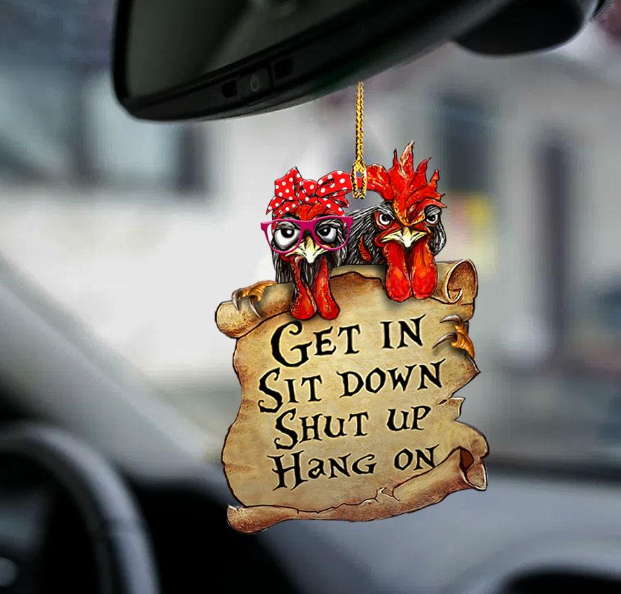 Chicken get in chicken lover two sided ornament, funny chicken car hanging ornament, Christmas Decoration