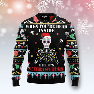 When You're Dead Inside unisex womens & mens, couples matching, friends, funny family ugly christmas holiday sweater gifts,Christmas Ugly Sweater