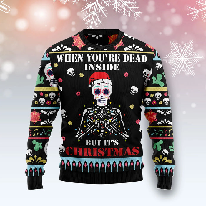 When You're Dead Inside unisex womens & mens, couples matching, friends, funny family ugly christmas holiday sweater gifts,Christmas Ugly Sweater