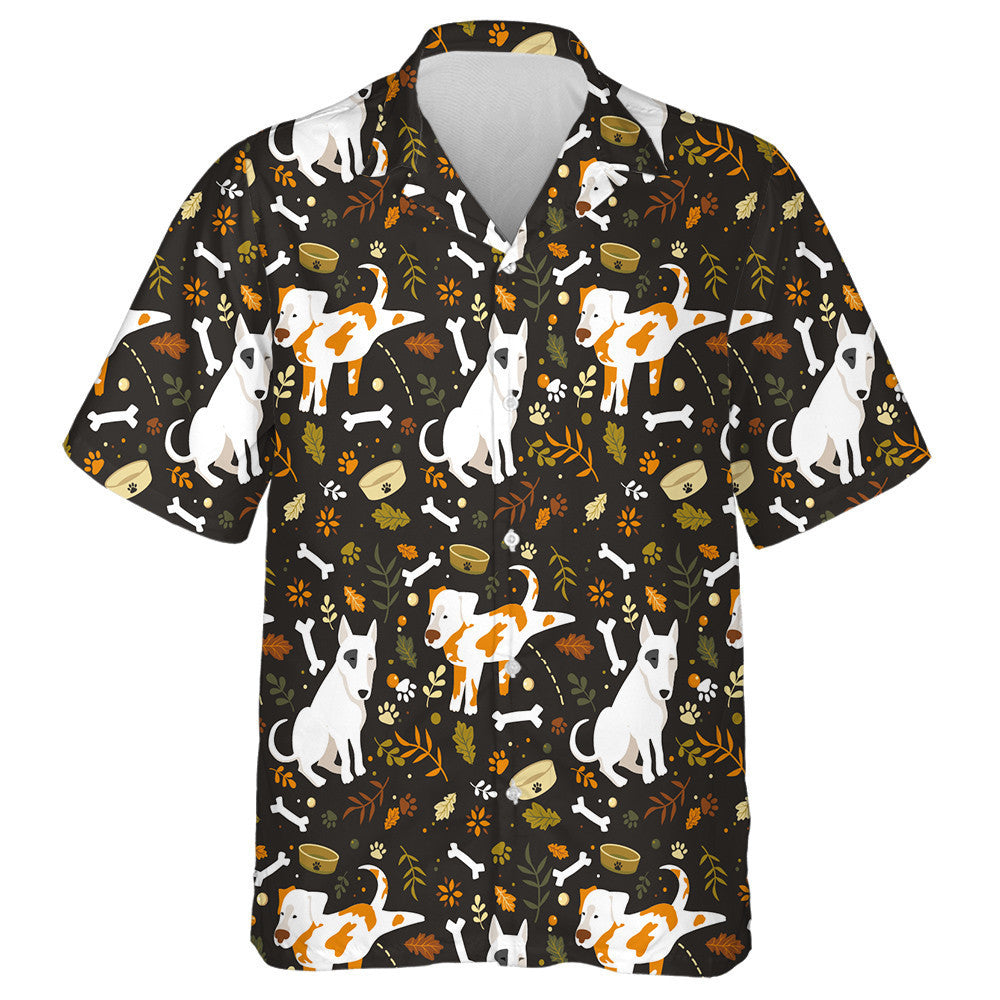 Cartoon Dogs With Bones Footprint And Leaves Hawaiian Shirt, Hawaiian Shirt Gift, Christmas Gift