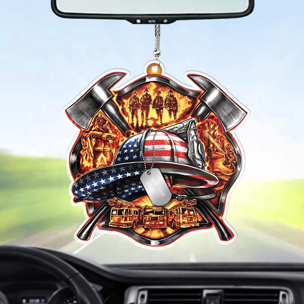 Personalized Car Acrylic Flat Ornament Firefighter Helmet Car Ornament, Christmas Decoration