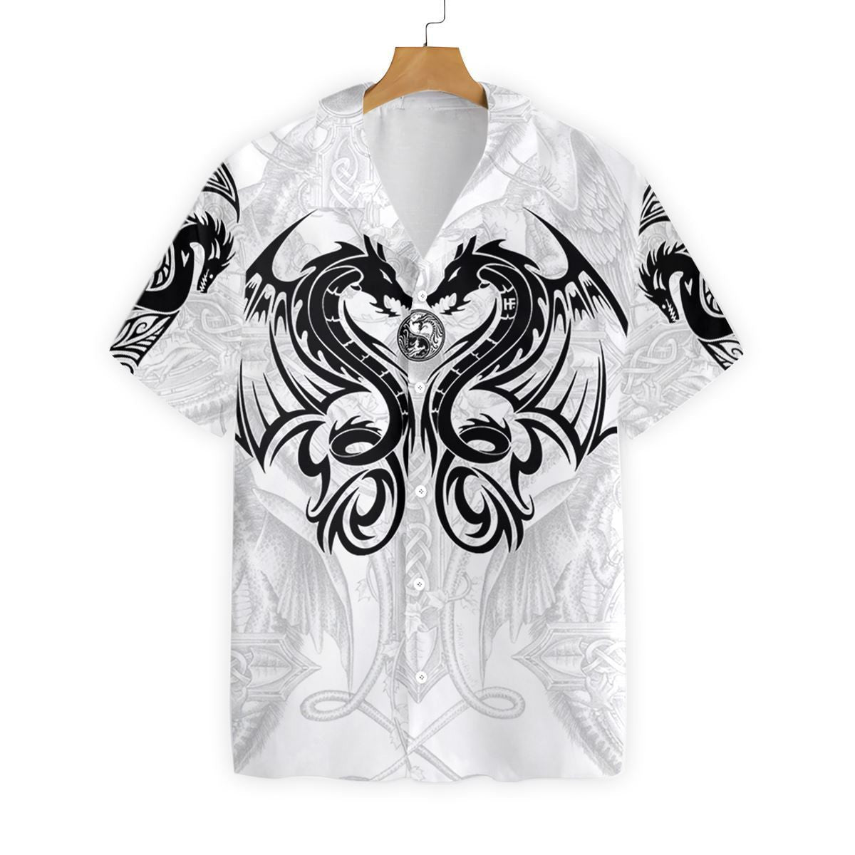 Symmetrycal Dragon Tattoo On White Ornamental Hawaiian Shirt,Hawaiian Shirt Gift, Christmas Gift