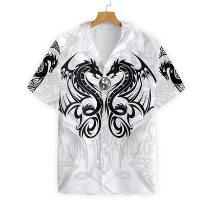 Symmetrycal Dragon Tattoo On White Ornamental Hawaiian Shirt,Hawaiian Shirt Gift, Christmas Gift
