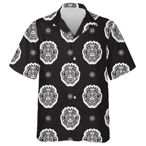 Angry Lion Face On Black Background Hawaiian Shirt, Hawaiian For Gift