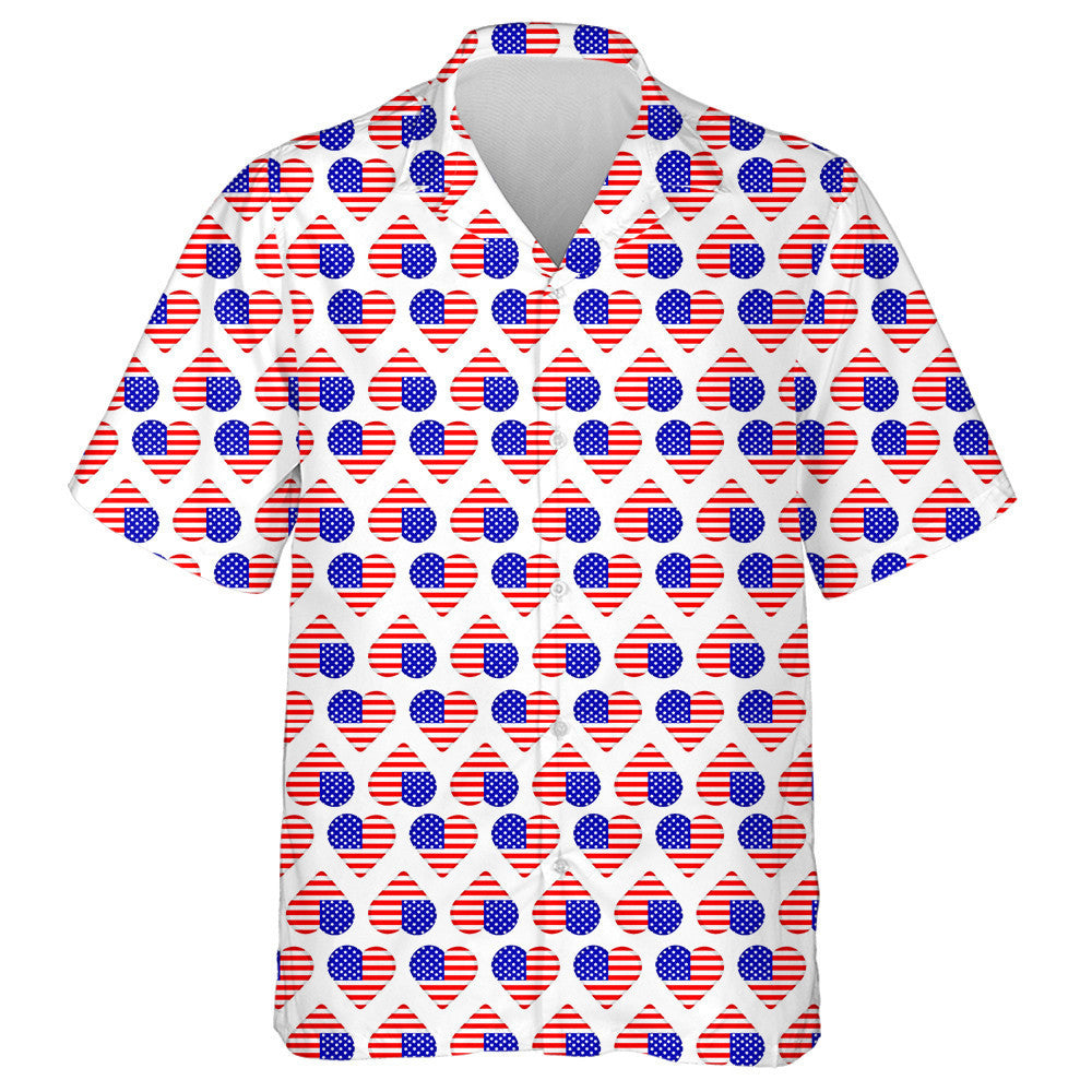 Minimalist Style Hearts From American Flags Pattern Hawaiian Shirt, Hawaiian Shirt Gift, Christmas Gift