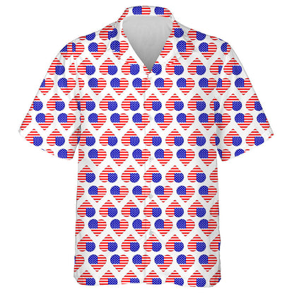Minimalist Style Hearts From American Flags Pattern Hawaiian Shirt, Hawaiian Shirt Gift, Christmas Gift