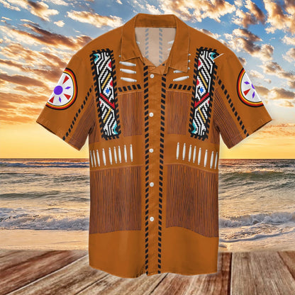 Cool Native American Dark Orange Design Hawaiian Shirt, Hawaiian Shirt Gift, Christmas Gift