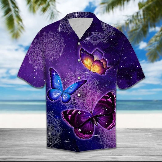 Butterfly Purple Hawaiian Shirt Summer Button Up Shirt For Men Hawaiian Summer Trends Shirt,Hawaiian Shirt Gift, Christmas Gift
