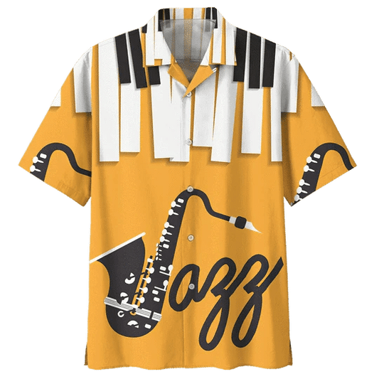Orange Saxophone Background Design Hawaiian Shirt,Hawaiian Shirt Gift, Christmas Gift