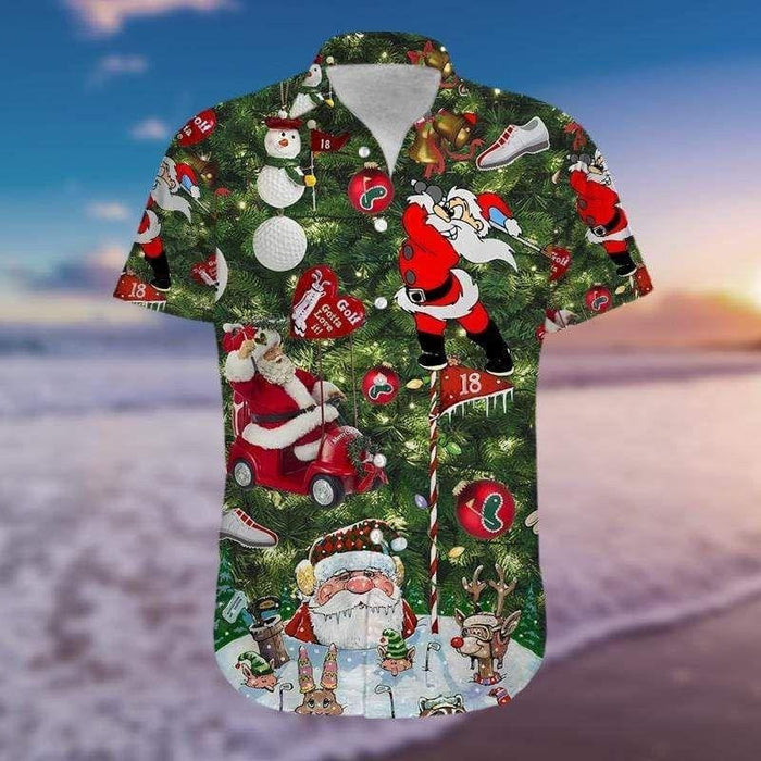 Santa Loves Golf Christmas Design Hawaiian Shirt, Hawaiian Shirt Gift, Christmas Gift