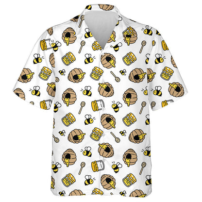 Hand Drawn Bees And Jam Cartoon Spring Hawaiian Shirt, Hawaiian Shirt Gift, Christmas Gift