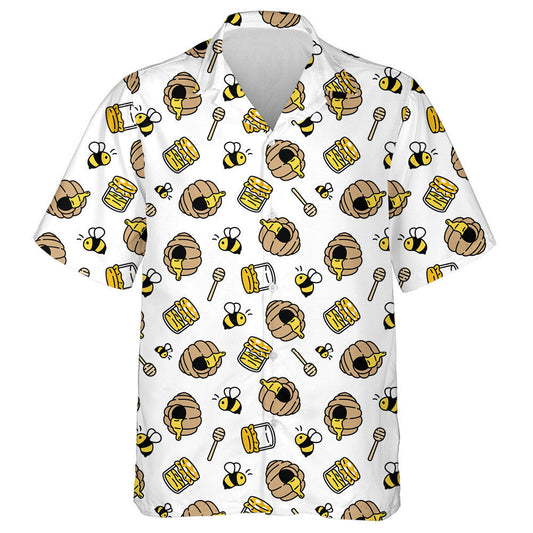 Hand Drawn Bees And Jam Cartoon Spring Hawaiian Shirt, Hawaiian Shirt Gift, Christmas Gift