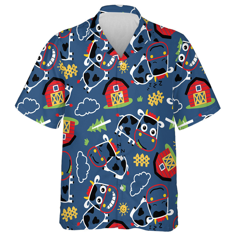 Farm Field Theme Set Cow And Barn Hawaiian Shirt, Hawaiian Shirt Gift, Christmas Gift