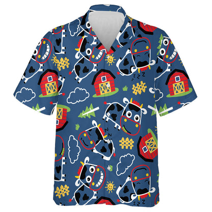 Farm Field Theme Set Cow And Barn Hawaiian Shirt, Hawaiian Shirt Gift, Christmas Gift