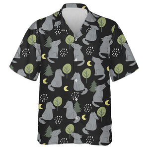 Wolf Howling At The Moon In The Forest Hawaiian Shirt, Hwaiian For Gift