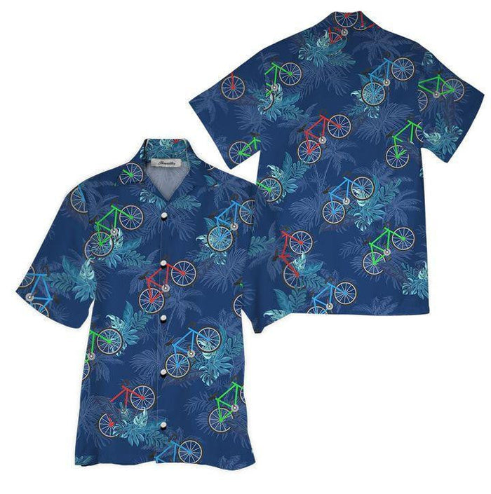 Colorful Neon Cycling On Blue Background Hawaiian Shirt, Hawaiian For Gift