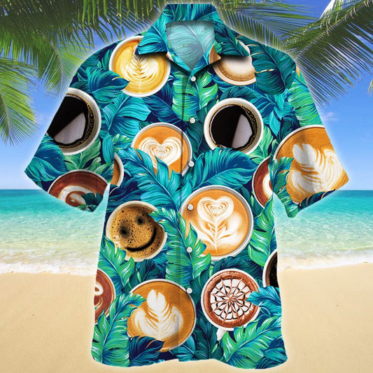 Tasty Coffee Tropical Leave Pattern Lovers Gift Hawaiian Shirt, Hawaiian Shirt Gift, Christmas Gift