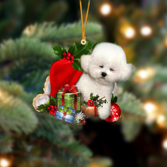 Bichon Frise-Sleeping In Hat Two Sides Christmas Plastic Hanging Ornament, Christmas Ornament Gift, Christmas Gift, Christmas Decoration