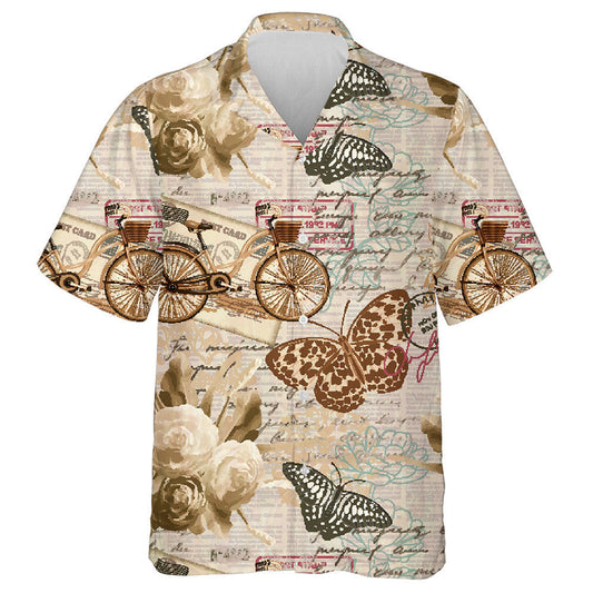 Theme Vintage With Rose Butterflies And Bicycles Hawaiian Shirt, Hawaiian Shirt Gift, Christmas Gift