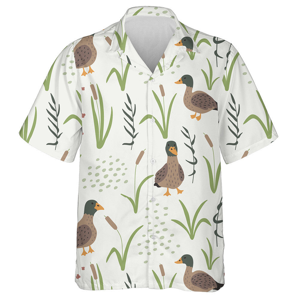 Hand Drawn Wild Ducks In Natural Landscape Hawaiian Shirt, Hawaiian Shirt Gift, Christmas Gift