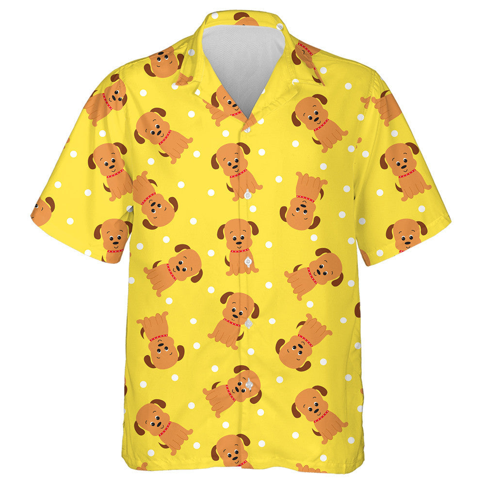 Multicolored Friendly Baby Dogs In Cartoon Background Hawaiian Shirt, Hawaiian Shirt Gift, Christmas Gift