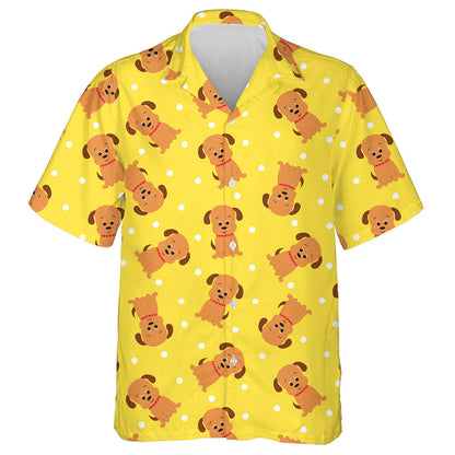 Multicolored Friendly Baby Dogs In Cartoon Background Hawaiian Shirt, Hawaiian Shirt Gift, Christmas Gift