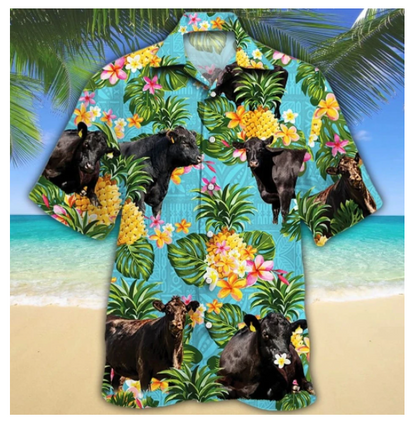 Cow And Pineaoole Pattern Hawaiian Shirt, Hwaiian For Gift