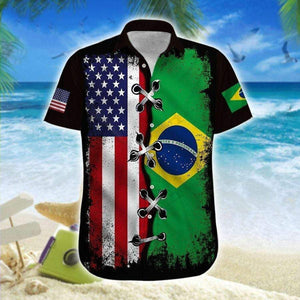 America And Brazil Rico Eagle Flag Design Hawaiian Shirt, Hawaiian Shirt Gift, Christmas Gift