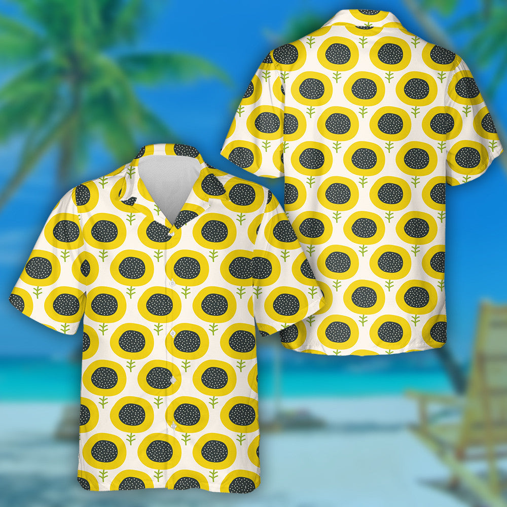 Simple Circle Abstract Sunflower Field Pattern Hawaiian Shirt,Hawaiian Shirt Gift, Christmas Gift