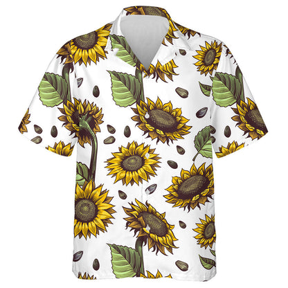 Repeating Sunflower Artistic Blossom Abstract Hand Drawn Hawaiian Shirt, Hawaiian Shirt Gift, Christmas Gift