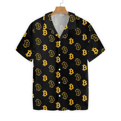 Seamless Bitcoin Gold And Black Design Hawaiian Shirt,Hawaiian Shirt Gift, Christmas Gift