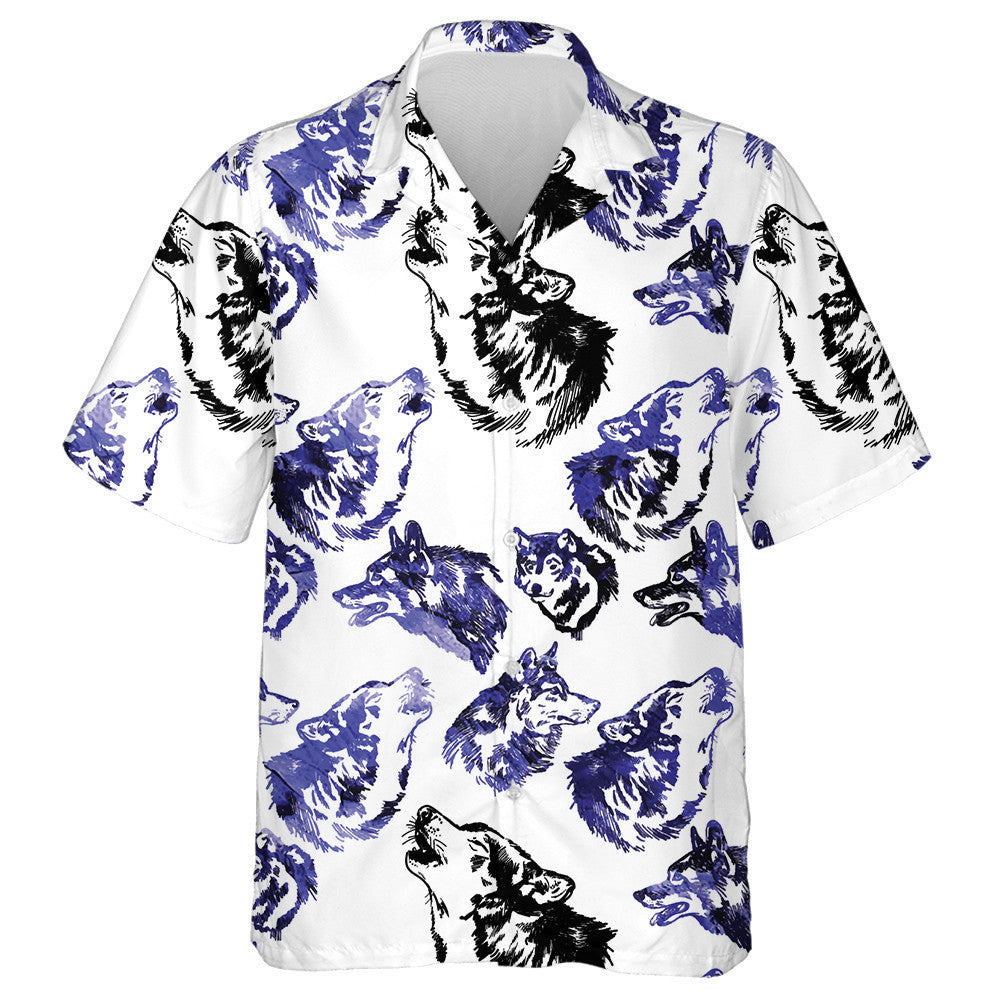 Freehand Drawing Dark Wolf Retro Style Hawaiian Shirt, Hawaiian Shirt Gift, Christmas Gift
