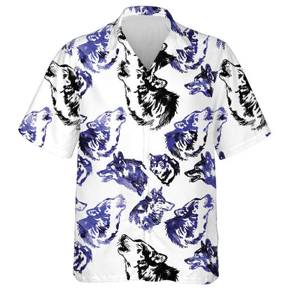 Freehand Drawing Dark Wolf Retro Style Hawaiian Shirt, Hawaiian Shirt Gift, Christmas Gift