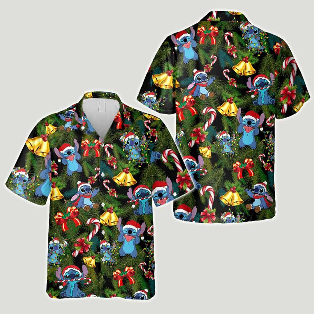 Ciallaíonn Stitch Greannmhar Ohana Teaghlaigh Nollaig Shona Léine Haváís, Bronntanas Léine Haváís, Bronntanas Nollag