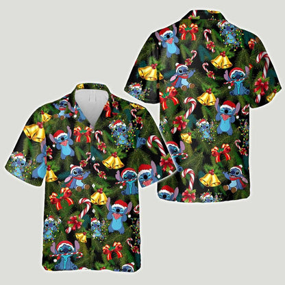 Ciallaíonn Stitch Greannmhar Ohana Teaghlaigh Nollaig Shona Léine Haváís, Bronntanas Léine Haváís, Bronntanas Nollag