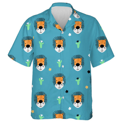 Funny Lion And Cacti In Doodle Style Hawaiian Shirt, Hawaiian Shirt Gift, Christmas Gift