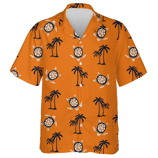 Crainn Pailme agus Turtar ar Chúlra Oráisteach Trópaiceach Léine Haváí, Bronntanas Léine Haváíais, Bronntanas Nollag